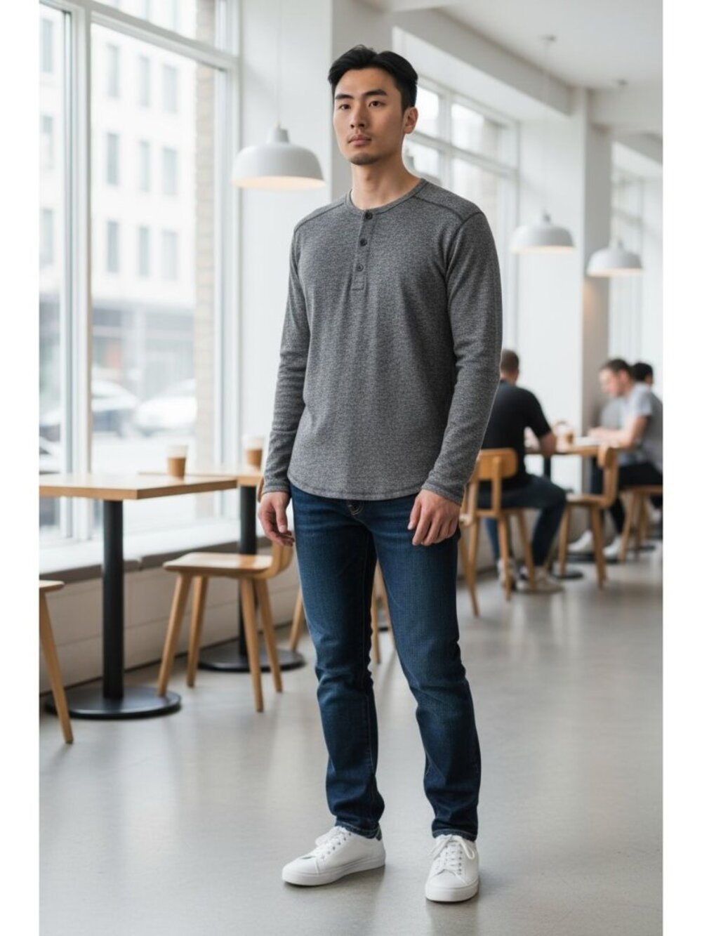 Treasure & Bond Gray Long-Sleeve Henley Shirt Small Lightweight Casual
